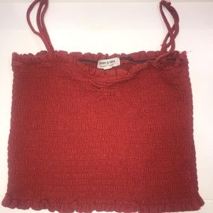 Cropped burgundy ribbed spaghetti strap tank top